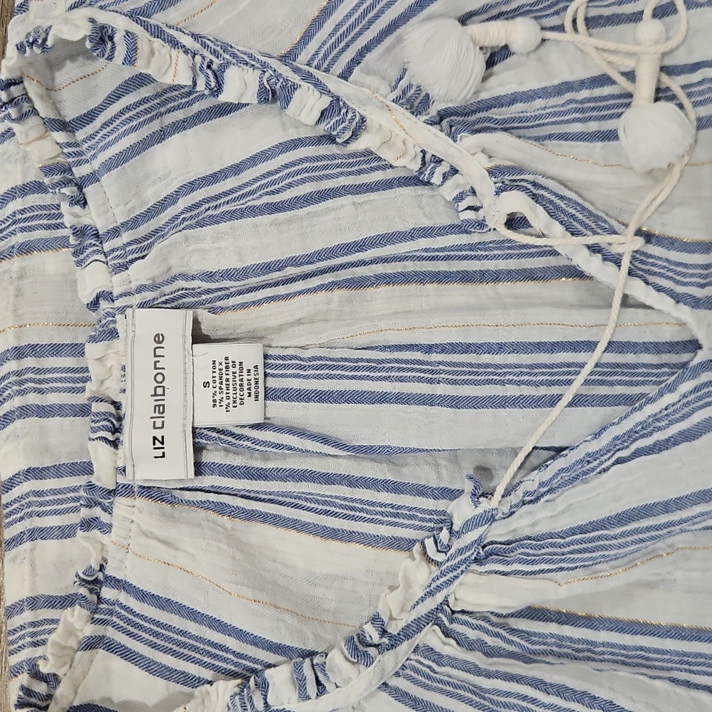 Liz Claiborne Striped Sleeveless Top - Blue & White & Gold size Small - Picture 7 of 8